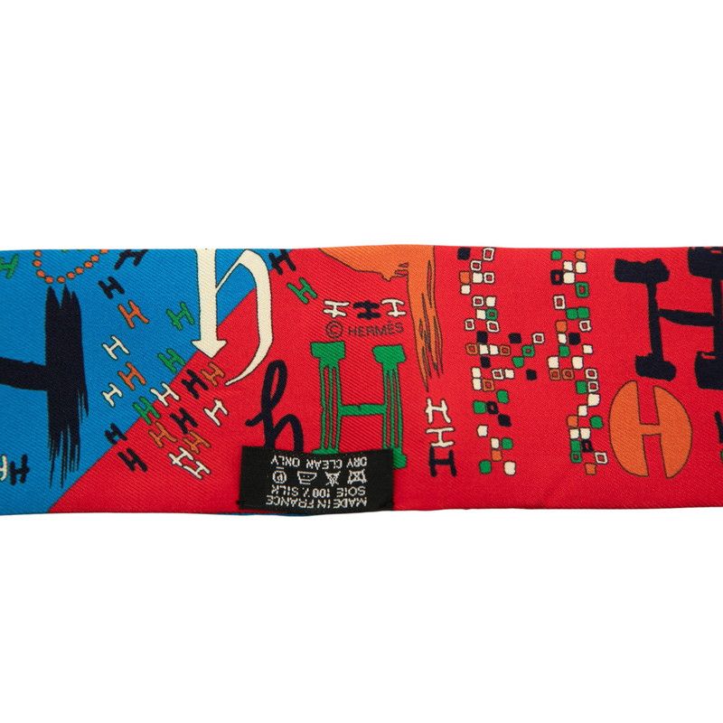エルメス ツイリー 1001H 千と一のH レッド ブルー マルチカラー
