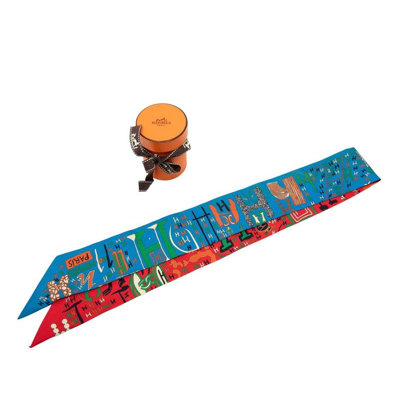 エルメス ツイリー 1001H 千と一のH レッド ブルー マルチカラー