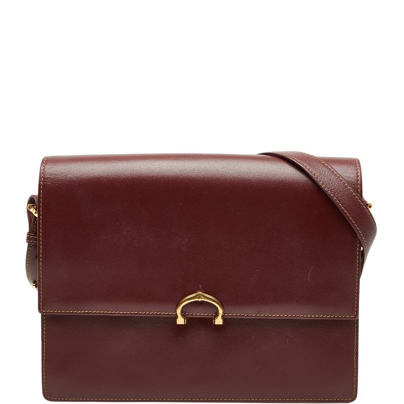 カルティエ 斜め掛け ショルダーバッグ ワインレッド ボルドー レザー