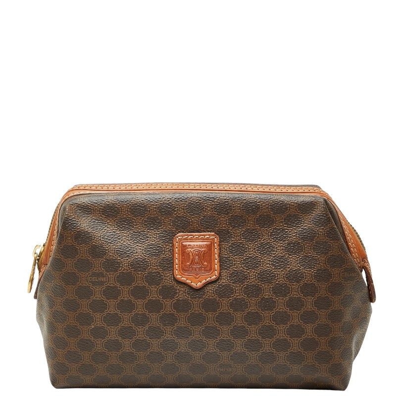 セリーヌ 節約 マカダム ポーチ 小物入れ ブラウン PVC レザー