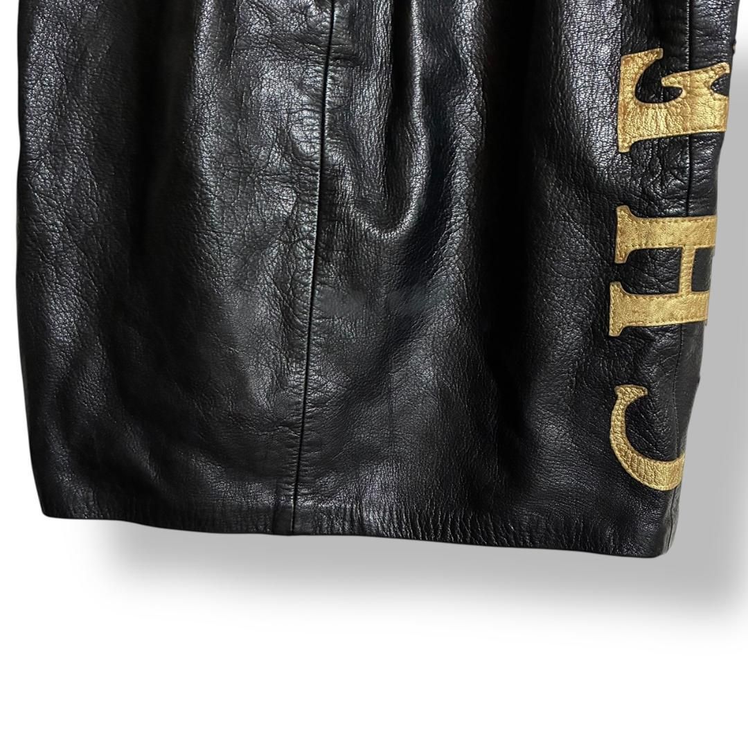 MOSCHINO モスキーノ 本革 レザースカート 黒 ブラック イタリア製