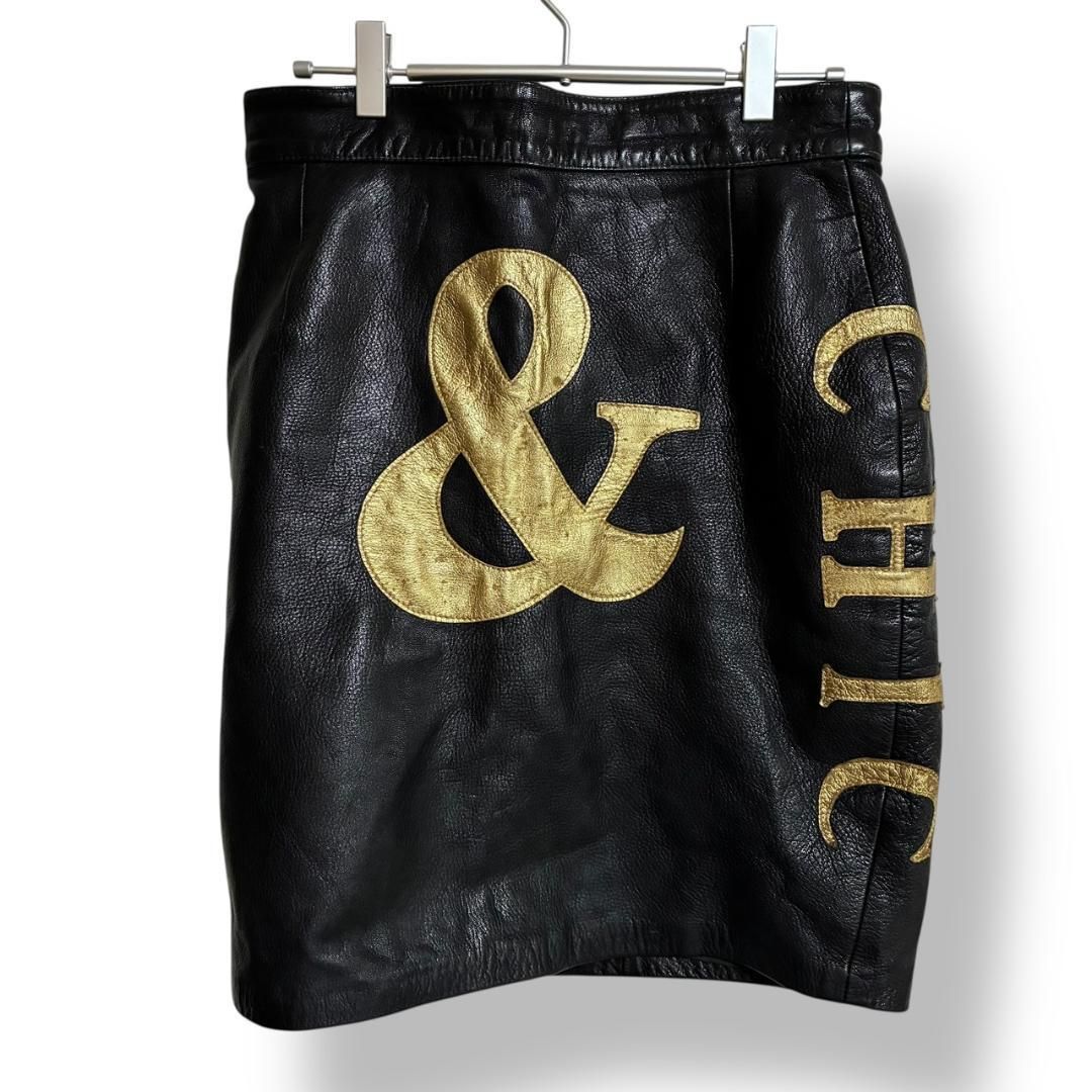 MOSCHINO モスキーノ 本革 レザースカート 黒 ブラック イタリア製