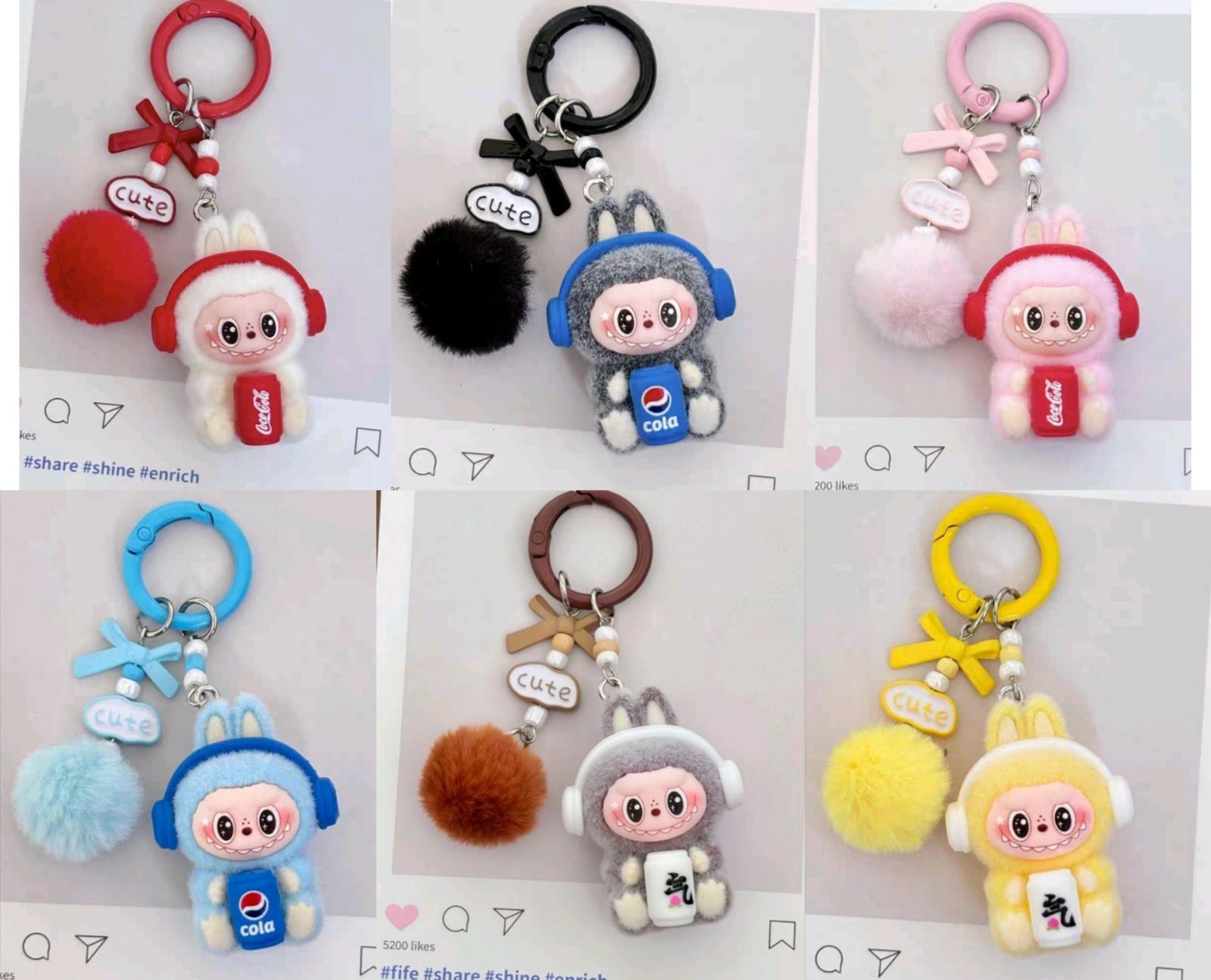 ラブブ　ぬいぐるみ キーホルダー付き Labubu ラブブ ぬいぐるみ キーホルダー ボールチェーン付き 6個セット