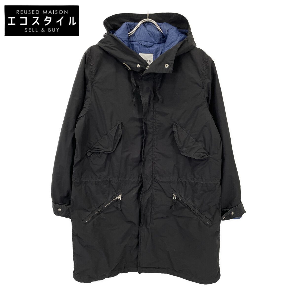 ASPESI アスペジ ﾌﾞﾗｯｸ 02927I0I15F973 ｷﾙﾃｨﾝｸﾞﾗｲﾅｰ付き ﾓｯｽﾞｺｰﾄ S