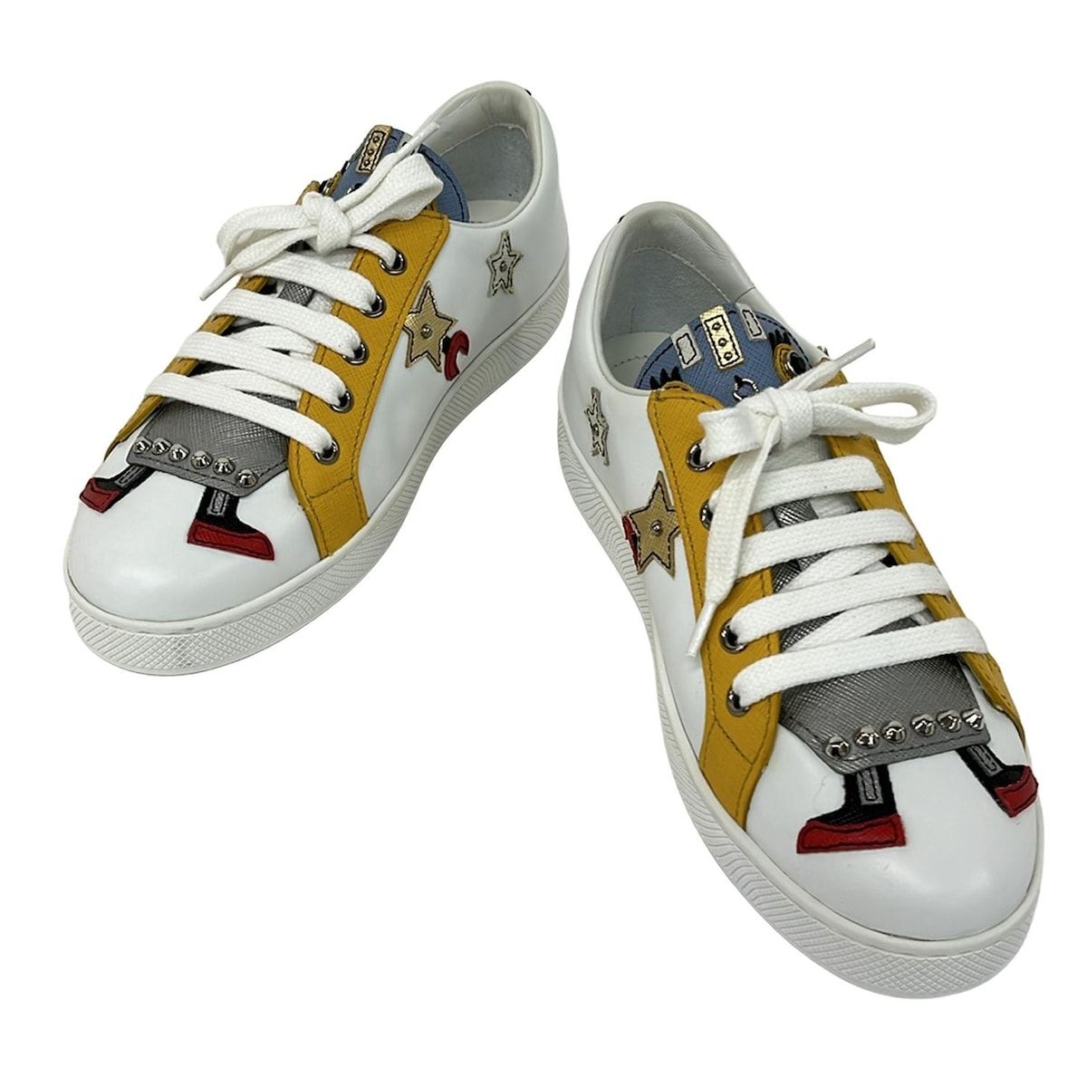 PRADA(プラダ) スニーカー 37 レディース - 白×マルチ ロボット レザー