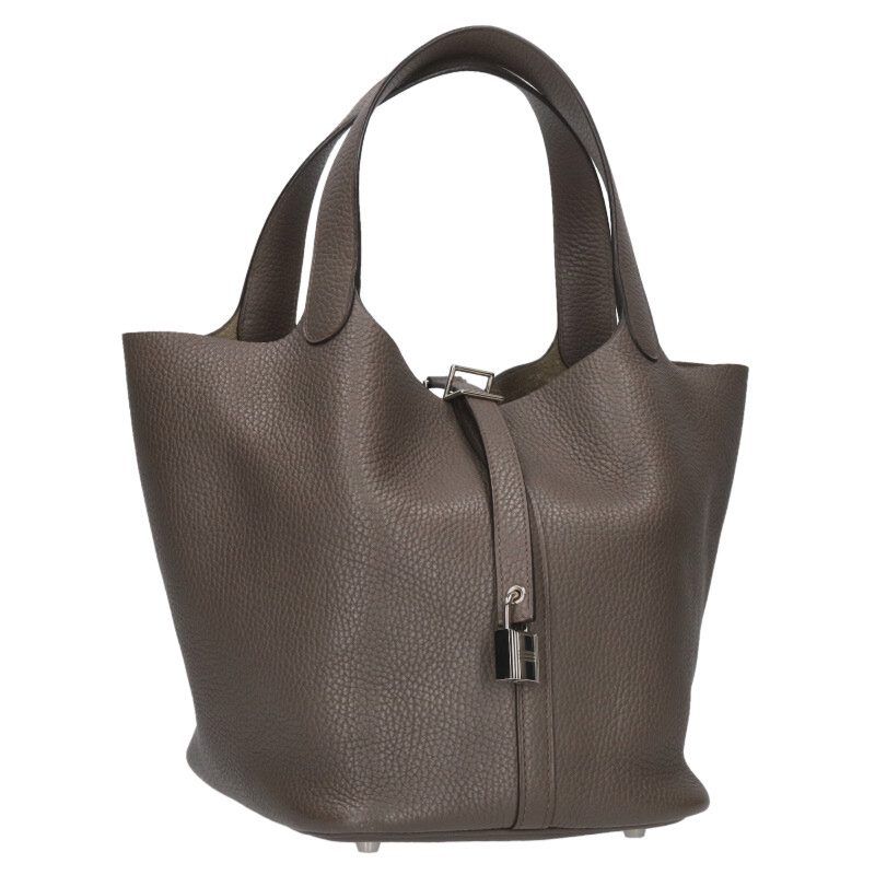 エルメス サイズ:MM  ピコタンロックMM C刻印 SV金具トリヨンクレマンスグリエタンハンドバッグ 中古 GZ14 エルメス ピコタンロックMM C刻印 SV金具トリヨンクレマンスグリエタン