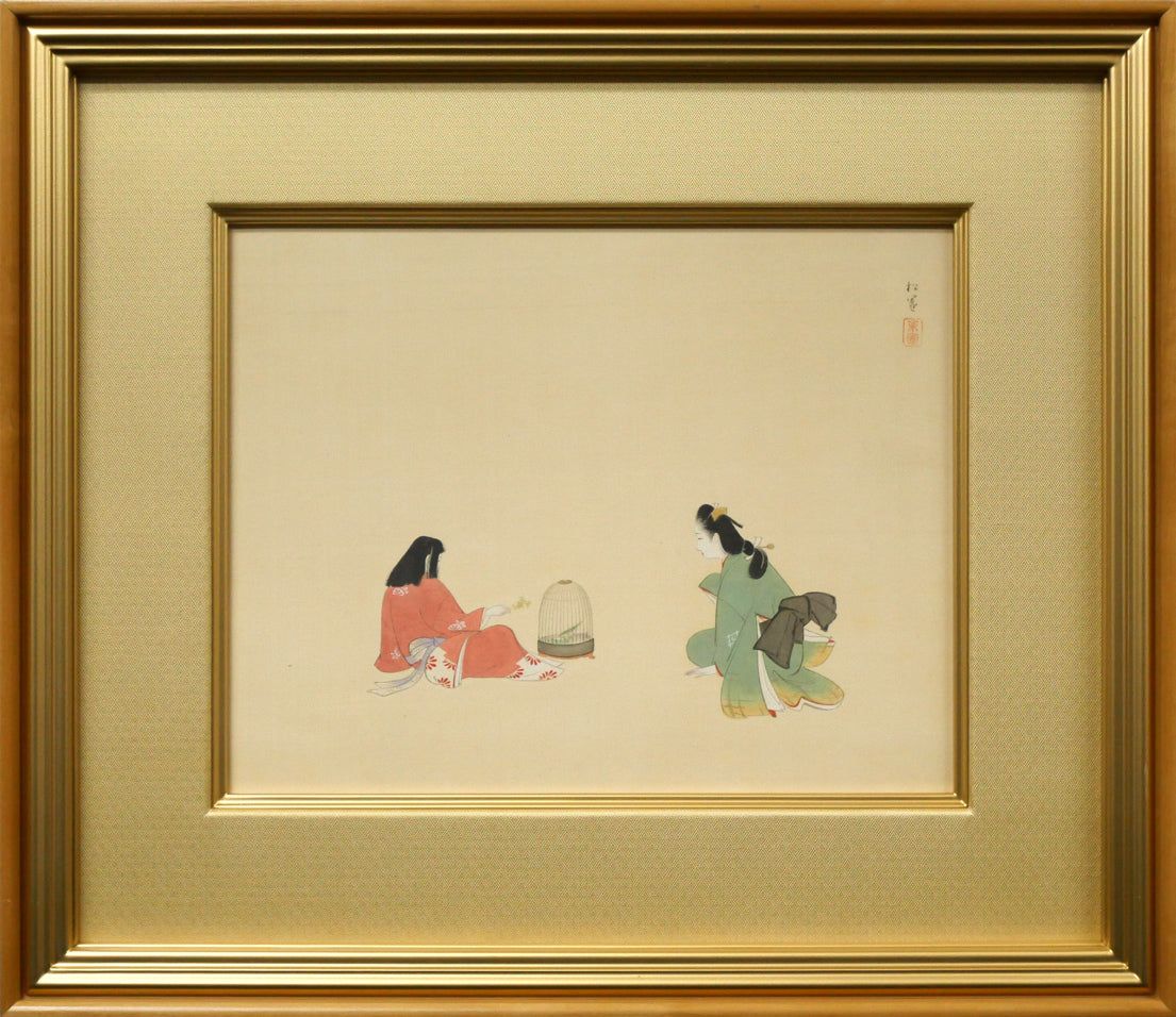 上村 松園「春乃小鳥」絹本・彩色・6号 女性初の文化勲章受章 代表作