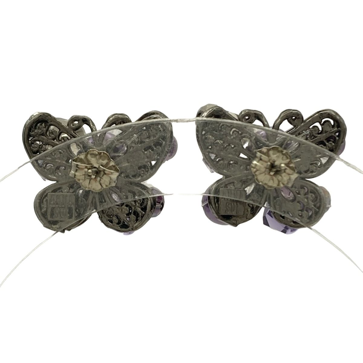 ANNA SUI(アナスイ) ピアス美品 - 黒×パープル×クリア バタフライ(蝶