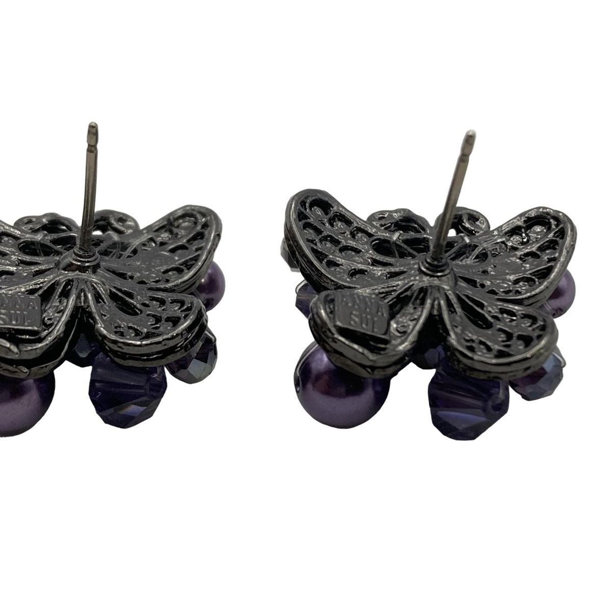 ANNA SUI(アナスイ) ピアス美品 - 黒×パープル×クリア バタフライ(蝶