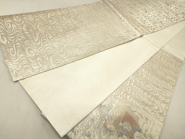 平和屋着物◎佐賀錦 六通柄袋帯 地紙草花文 銀糸 正絹 逸品 DABA3437qa