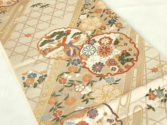 平和屋着物◎六通柄袋帯 唐織 雪輪鳳凰花文 金糸 正絹 逸品 DAAZ9342qp