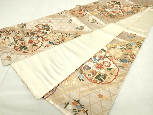 平和屋着物◎六通柄袋帯 唐織 雪輪鳳凰花文 金糸 正絹 逸品 DAAZ9342qp