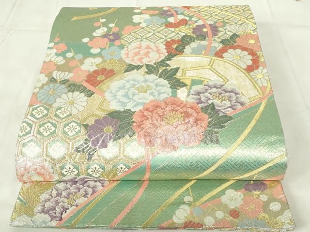 平和屋着物◎九百佐賀錦 六通柄袋帯 夢路 吉祥草花文 金銀糸 正絹 逸品