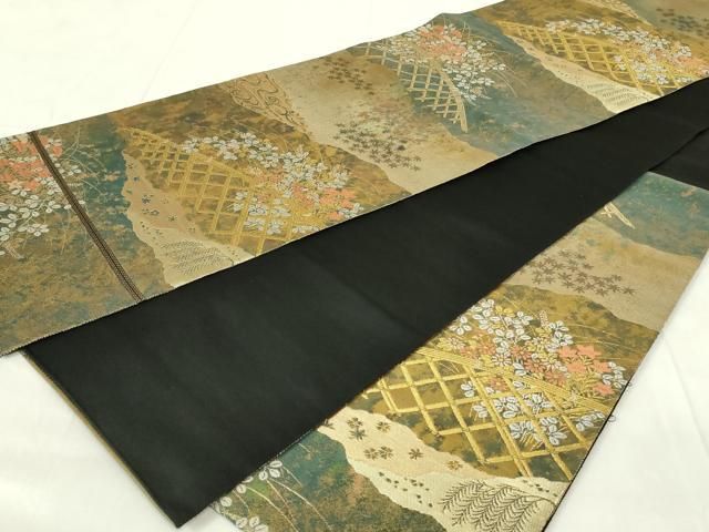 平和屋着物◎西陣 服部織物謹製 六通柄袋帯 道長花籬文 こはく錦 手