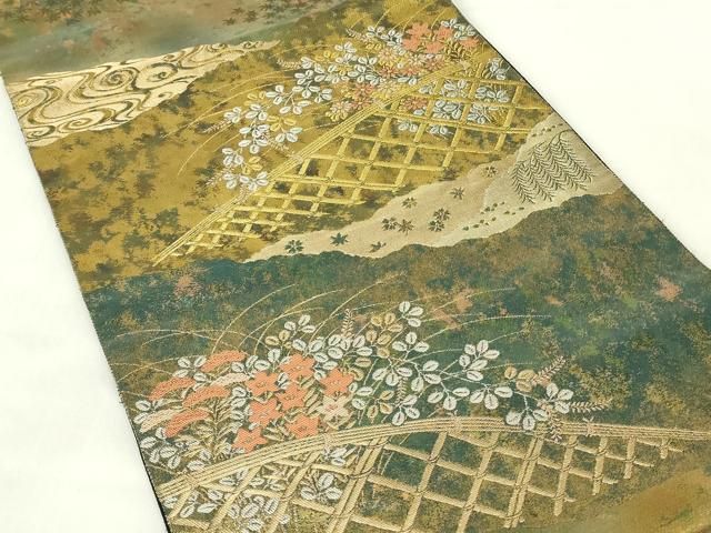 平和屋着物◎西陣 服部織物謹製 六通柄袋帯 道長花籬文 こはく錦 手