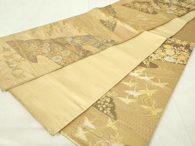 平和屋着物◎六通柄袋帯 流水飛鶴花文 金銀糸 正絹 逸品 DAAZ9476qp