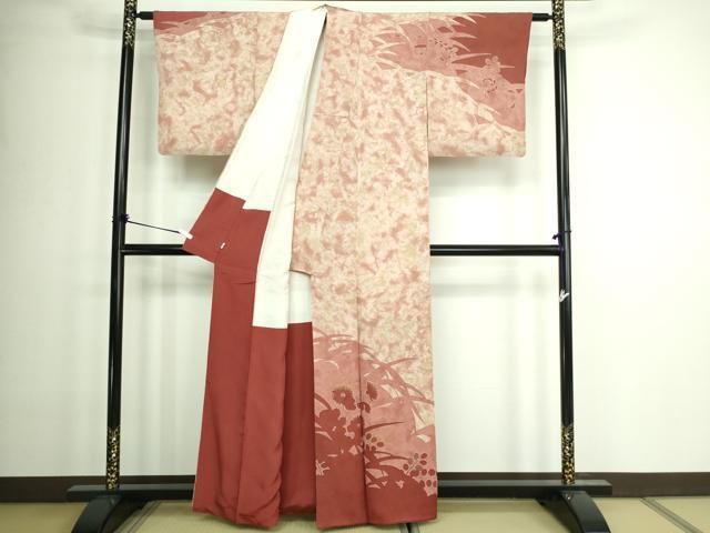 平和屋着物□訪問着 刺繍 草花文 シルエット 金彩 正絹 逸品