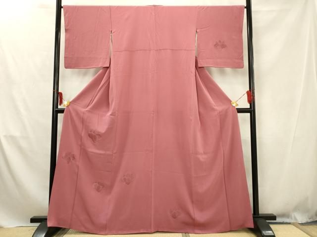 平和屋着物□訪問着 色無地 刺繍 桐 甚三紅色 正絹 逸品 AABD1510ma