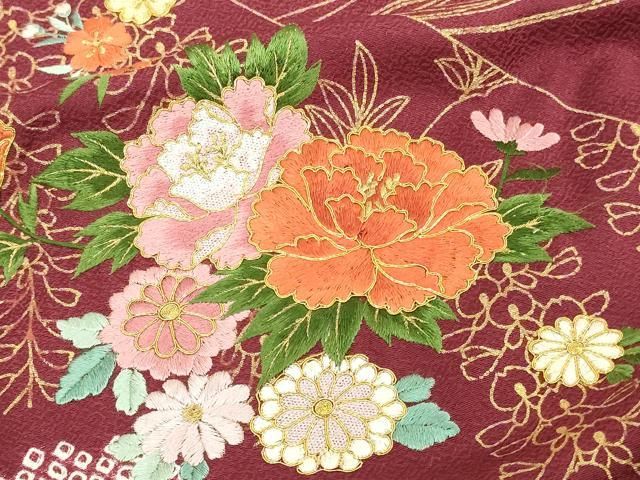 ✲豪華 刺繍 お振り袖 平和屋着物□豪華振袖 駒刺繍 絞り 御所車花文 金彩 正絹 逸品
