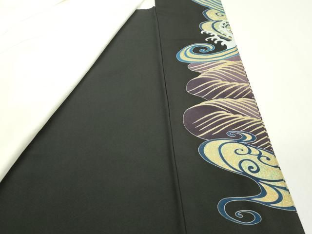 平和屋着物□豪華黒留袖 駒刺繍 立波飛鶴文 金彩 正絹 逸品 DABA3474qa