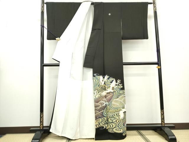 平和屋着物□豪華黒留袖 駒刺繍 立波飛鶴文 金彩 正絹 逸品 DABA3474qa