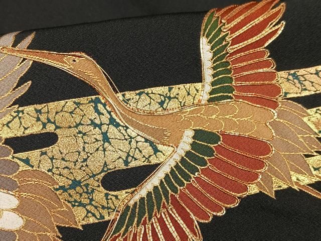 平和屋着物□豪華黒留袖 駒刺繍 飛鶴松竹梅文 金彩 正絹 逸品