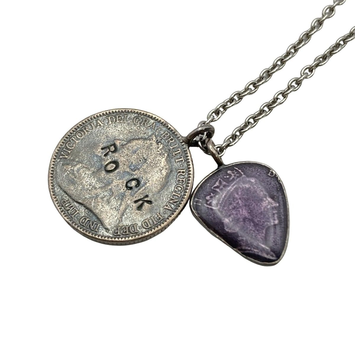 PaulSmith(ポールスミス) ネックレス - シルバー×パープル×グリーン コイントップ シルバー コインネックレス