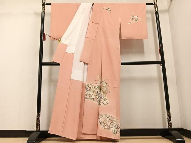 平和屋着物□訪問着 友禅 草花文 暈し染め 金銀彩 正絹 逸品