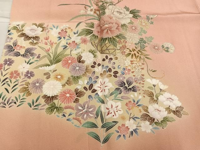 平和屋着物□訪問着 友禅 草花文 暈し染め 金銀彩 正絹 逸品