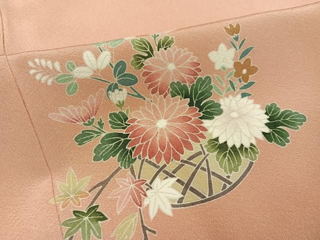 F-255 訪問着 京友禅 地紙 草花 金彩 銀彩 茶緑色 染め分け 暈し 美品