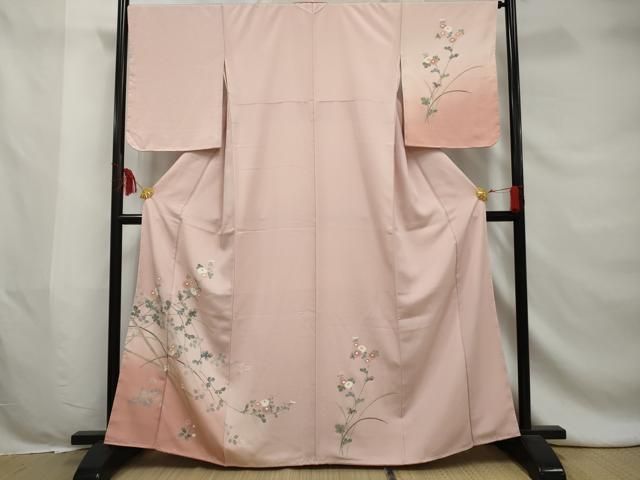 平和屋着物□訪問着 総刺繍 枝花文 暈し染め 正絹 逸品
