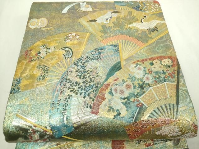 平和屋本店▽西陣あさぎ 全通全景柄袋帯 徳川美術館秘蔵 能楽百扇 24
