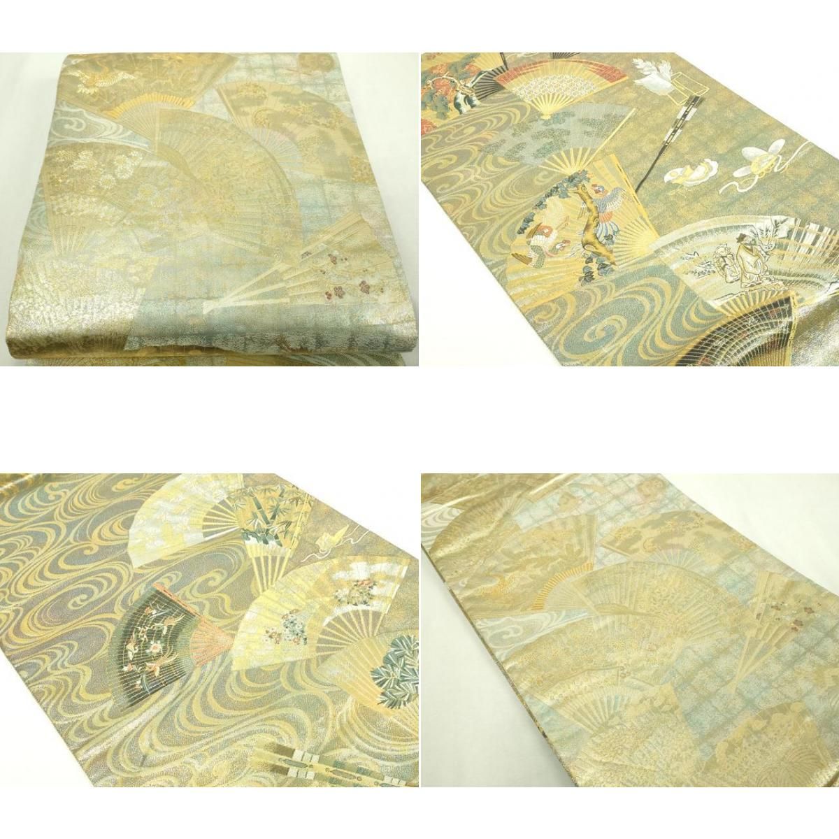 平和屋本店▽西陣あさぎ 両面 全通全景柄袋帯 徳川美術館秘蔵 能楽百扇