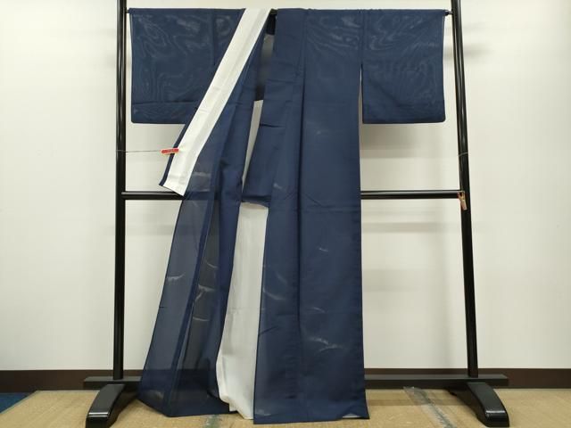 平和屋着物＊夏物　色無地　雪芝紋紗　留紺色　正絹　逸品　CABB2241ze 平和屋着物＊夏物 色無地 雪芝紋紗 留紺色 正絹 逸品 CABB2241ze