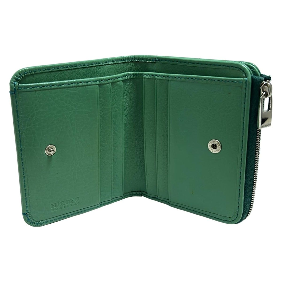 HIROFU(ヒロフ) 2つ折り財布美品 - グリーン L字ファスナー レザー