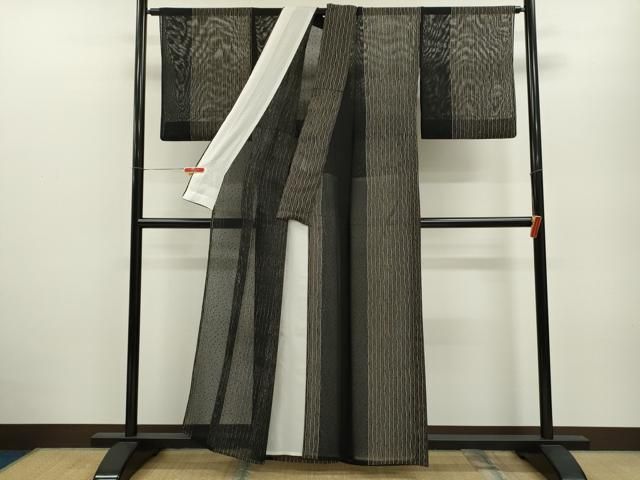 平和屋着物＊夏物 小紋 紗 縞吉祥文 黒地 正絹 逸品 CABB2323ze 平和屋