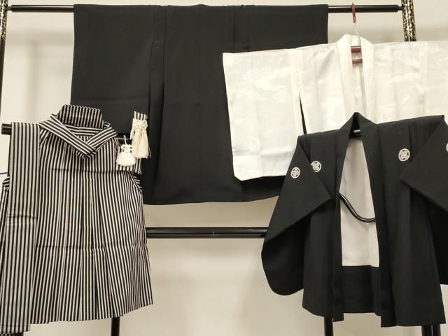 新作入荷，得価 平和屋着物[]七五三　男の子　着物・黒紋付羽織・長襦袢(単衣)・行灯袴・小物セット　箱付き　DABA3557ma 着物・着物ドレス