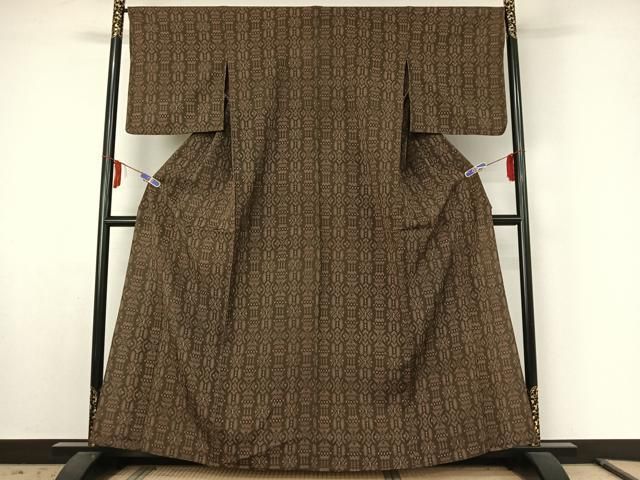 平和屋着物▽本塩沢 単衣 140亀甲 抽象文様 さが美扱い 正絹 逸品