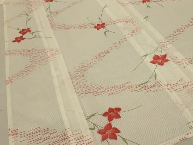 平和屋着物＊夏物 小紋 絽 草花文 洗える着物 AABE4758jd 【公式通販】