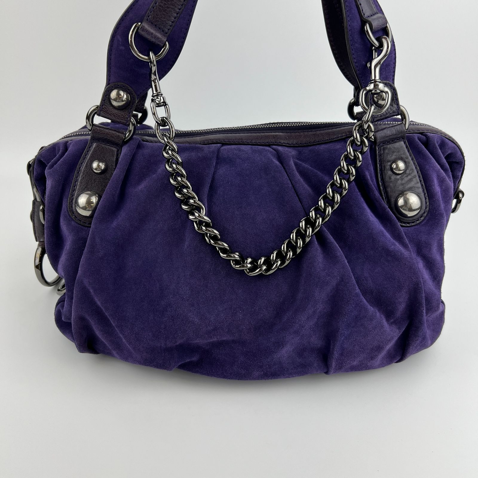 中古】GUCCI グッチ ハンドバッグ ショルダーバッグ パープル スエード