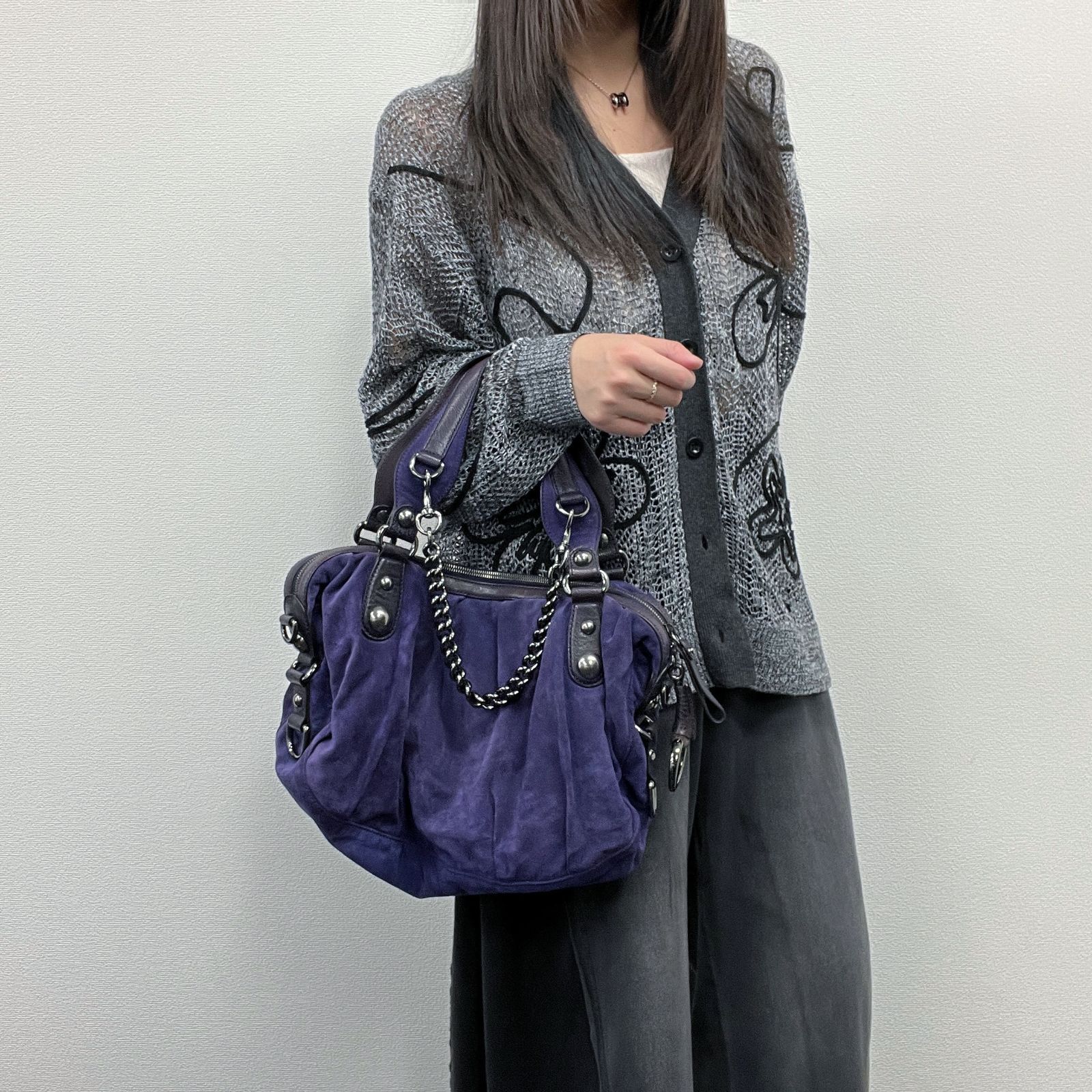 中古】GUCCI グッチ ハンドバッグ ショルダーバッグ パープル スエード