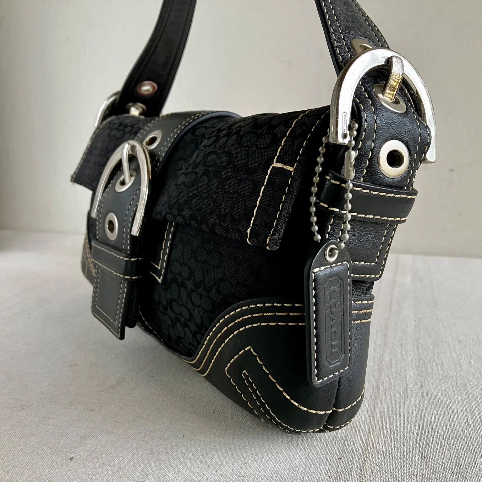 Vintage Coach Black Signature Soho Mini Demi Flap Shoulder Bag y2k 