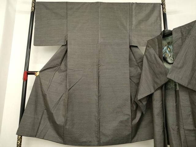 平和屋着物○男性 紬 アンサンブル 長襦袢(袷)セット 亀甲柄 正絹 逸品