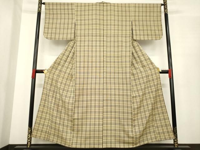 平和屋着物○ざざんざ織 伊兵衛織 単衣 格子 正絹 逸品 AABE9224ck