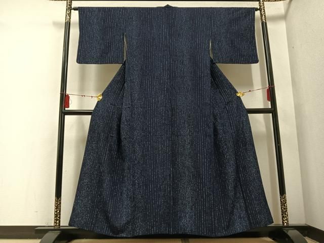 平和屋着物○上質な小紋 本藍 ろうけつ染 間道 正絹 逸品 AABF0026ph