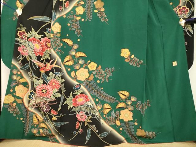 平和屋着物○手ざし京紅型染・宮崎紅型 宮崎良次 振袖 花鳥文 暈し染め