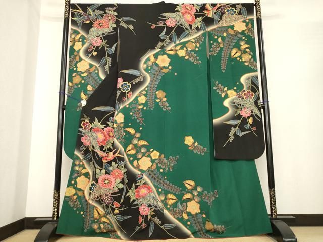 平和屋着物○手ざし京紅型染・宮崎紅型 宮崎良次 振袖 花鳥文 暈し染め