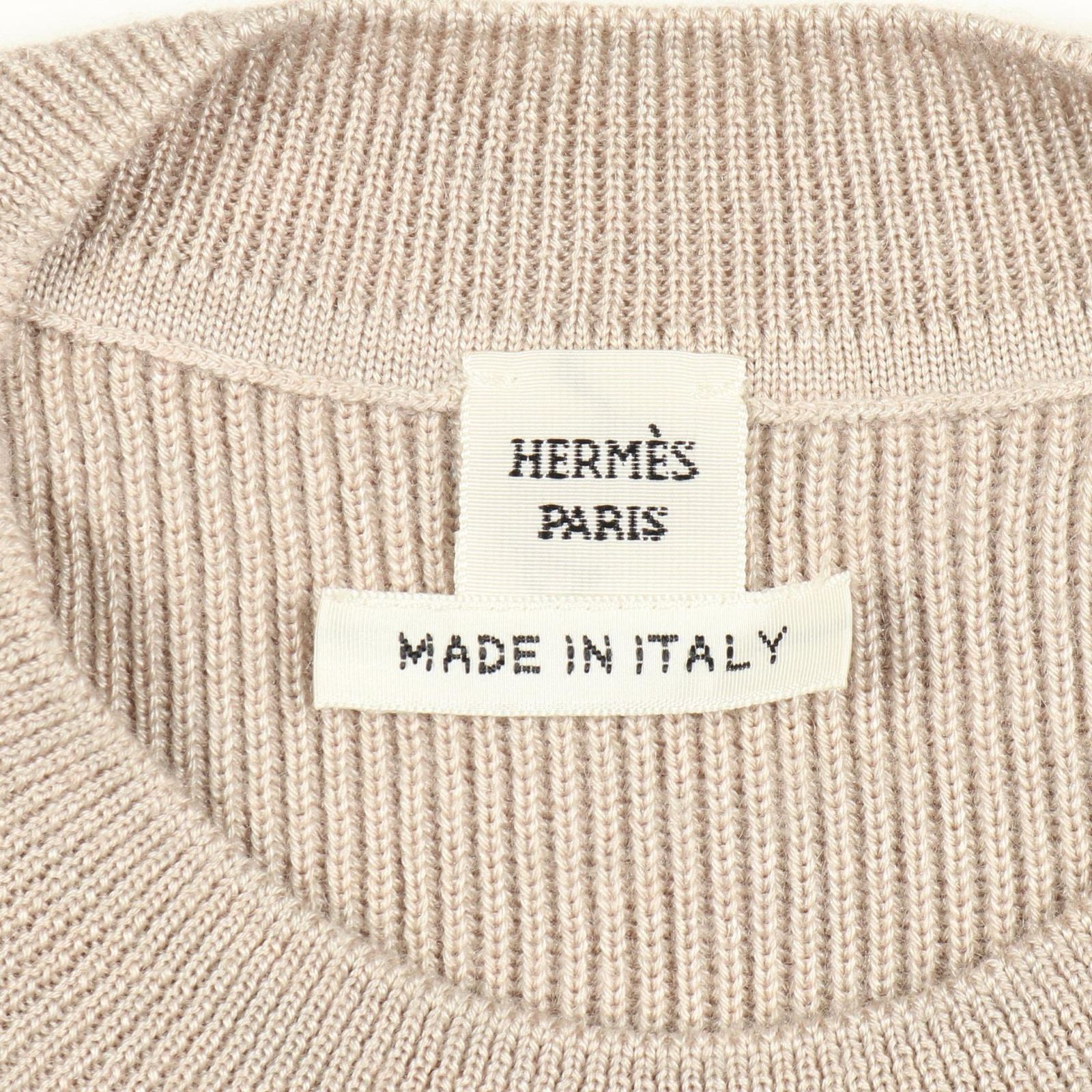 値下げ　HERMES　シルクカシミア ベージュ長袖ニット エルメス HERMES ニット カレーシュ刺繡 ベージュ シルク カシミヤ