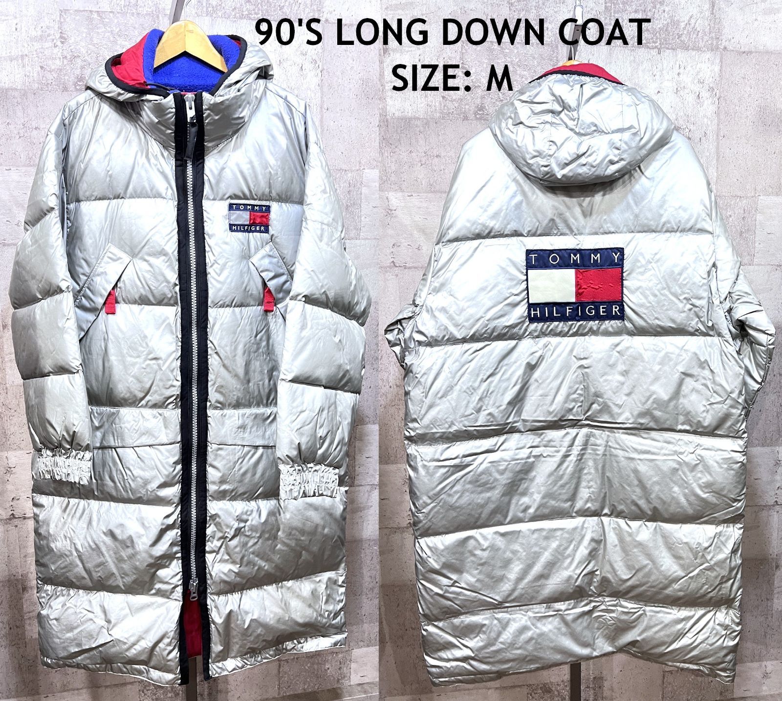 90s   ダウンコート M ベンチコート トミーヒルフィガー シルバー 90s TOMMY HILFIGER ダウンコート M ベンチコート トミーヒルフィガー