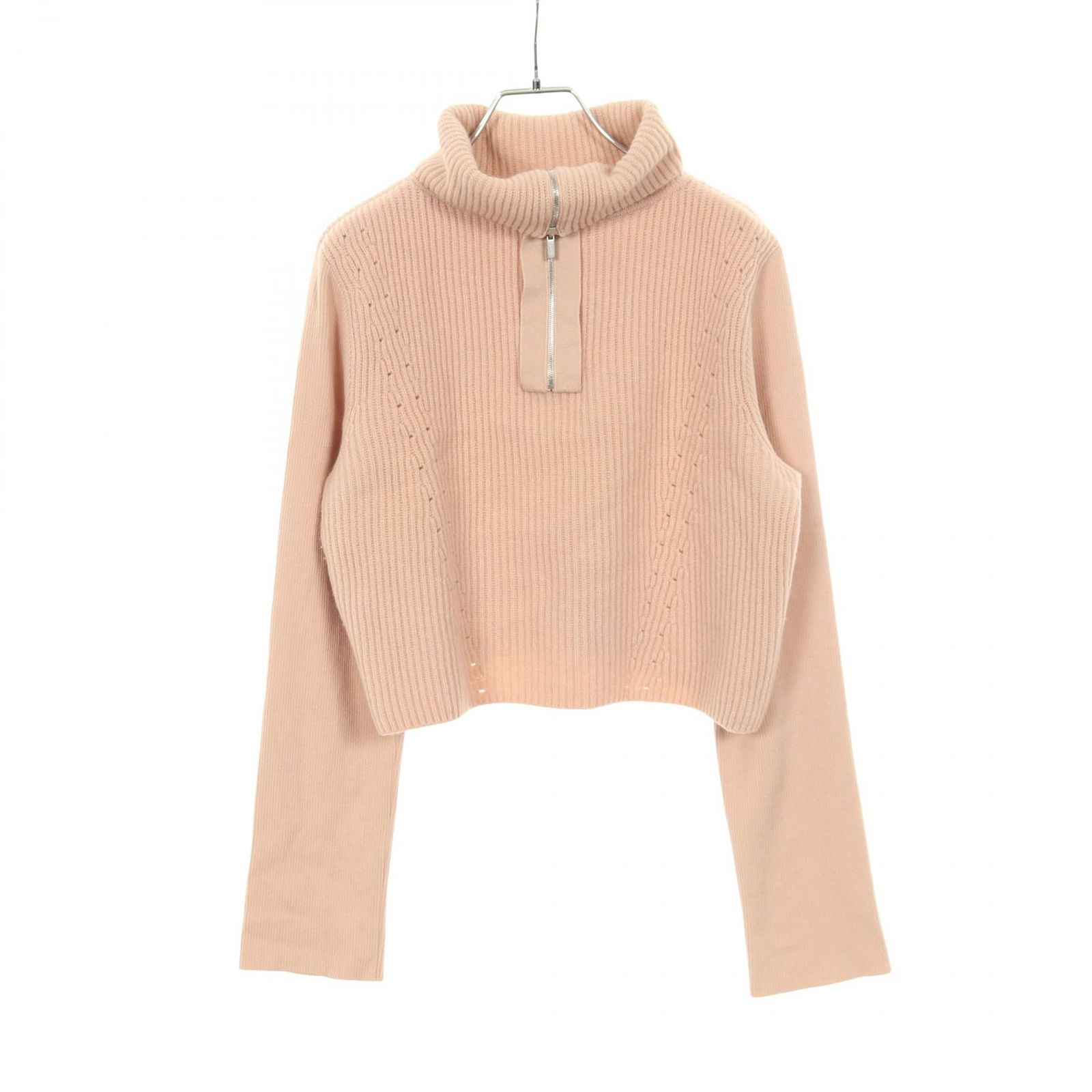 現行品★美品★FOXEYフォクシー 袖口に入ったスリットパールニットトップ 38 フォクシー FOXEY ニット 40350 ピンク ウール シルク ニット